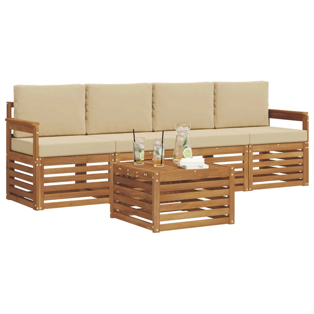 Set di divani da esterno con cuscino 5 pcs Naturale e Beige