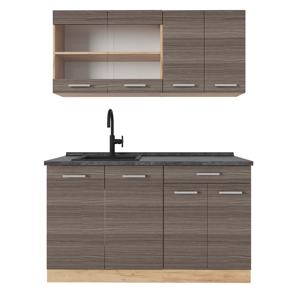 Vicco Cucina monoblocco Grigio nobile/rovere dorato 140 cm , PL Antracite