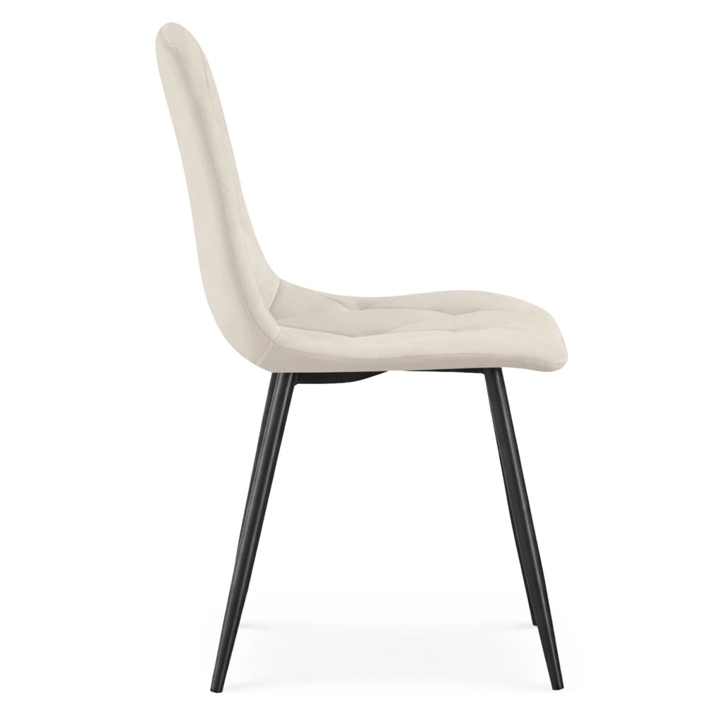 Sedia in velluto trapuntata MILO Beige gambe nere
