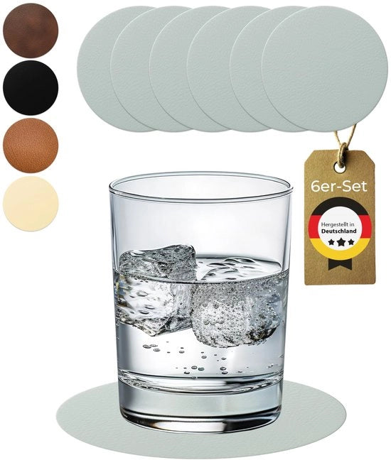 Set di Supporti per Vassoio in Vetro Ronde - Antiscivolo e Lavabile - Protezione Perfetta per la Tavola - Supporti per Vassoio in Vetro Pelle Grigia - Realizzato in Germania - Codice Prodotto:  - Modello:  - Caratteristiche Tecniche:  - Set di 6 pezzi