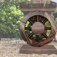 Panchina da Giardino con Gambe a Ruota di Carro e Seduta a Doghe, 120x29x39cm, Marrone