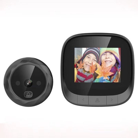 Campana di allarme con videocamera a circuito chiuso, audio bidirezionale, angolo di visuale 90°, schermo da 2,4 pollici, visibilità notturna con infrarossi, memoria interna, registrazione dei movimenti e camera a alta definizione con 300.000 pixel.