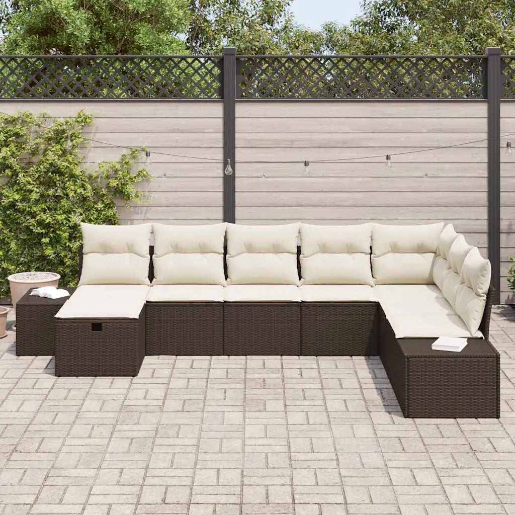 Set Divano da Giardino con cuscino 8 pcs Marrone polyrattan