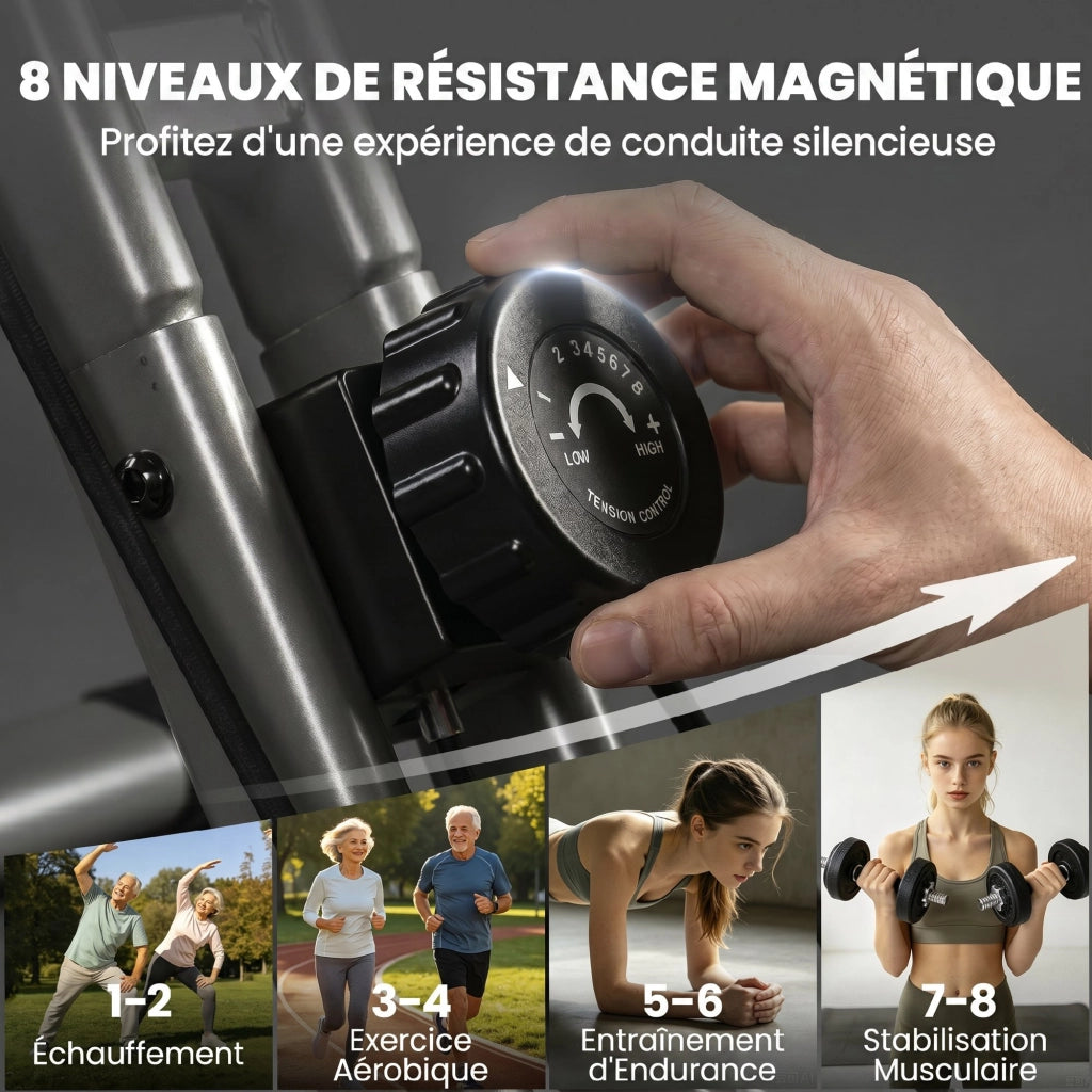 Cyclette Pieghevole 3-in-1 ¨C Xylo ¨C Resistenza Magnetica 8 Livelli, Display LCD, Bluetooth