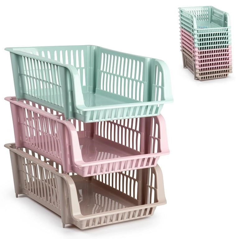1 Pezzo Cesta Multiuso Portaoggetti Impilabile 43 x 32 x 16,5 cm 3 Colori