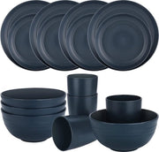 Set di servizio da campeggio - 4 piatti e tazze - lavastoviglie a microonde resistente - per cucina RV (blu marino)