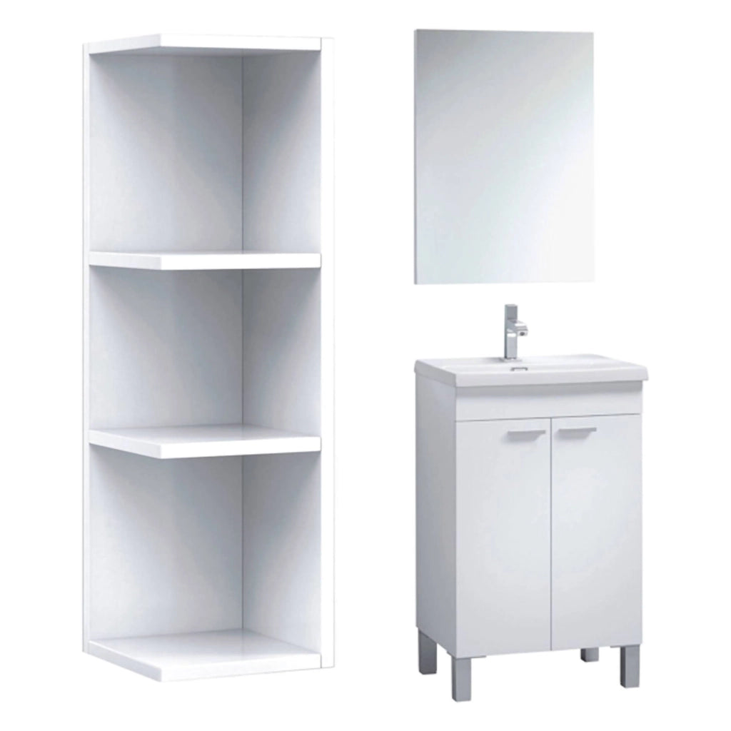 Furtei, set Mobili Bagno Specchio Incluso, Bianco Lucido