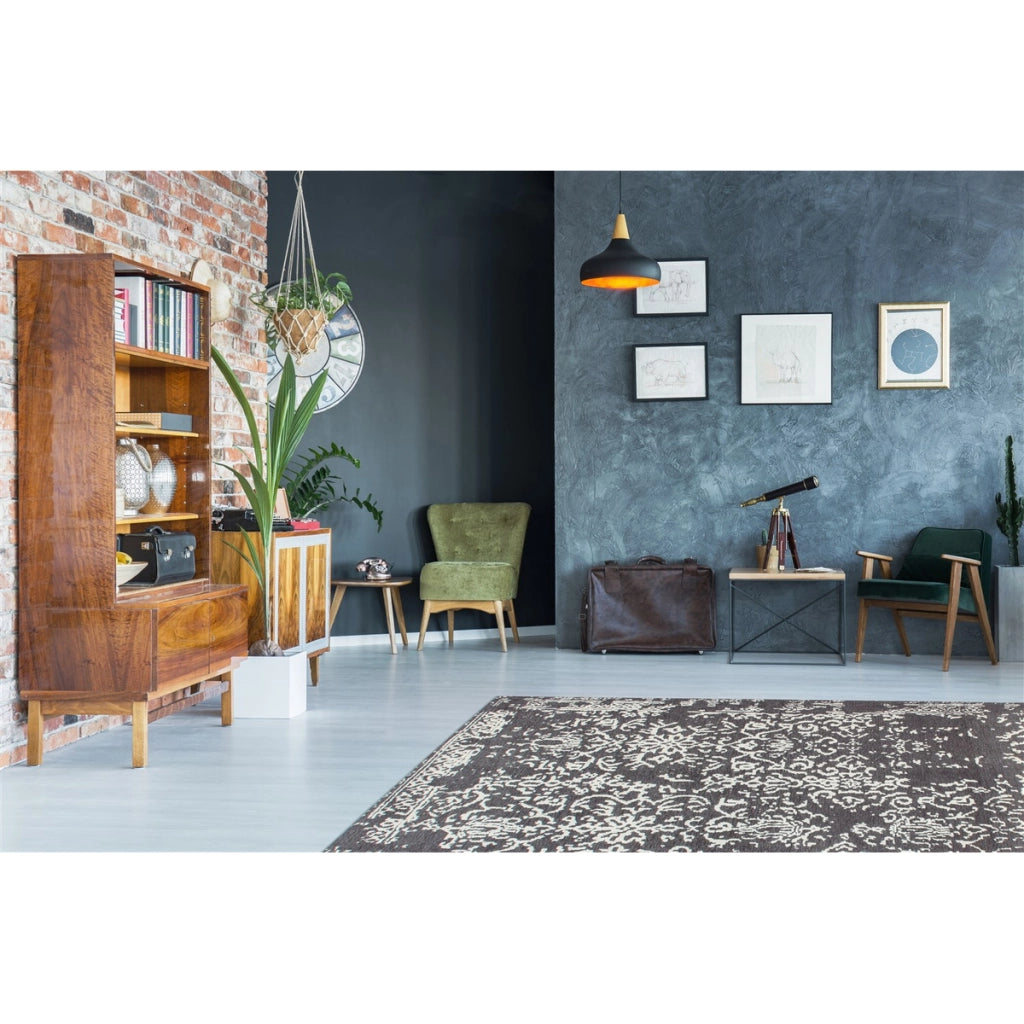 Tappeto vintage River 120 in cotone jacquard grigio antracite