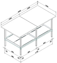 Banco lavoro con piano inferiore metallico e struttura di metallo zincato cm. 200x100x93h