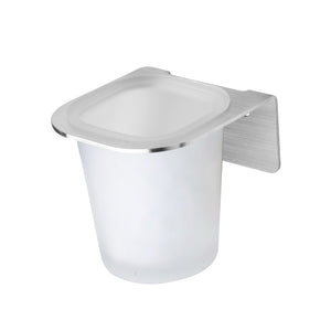 Porta bicchiere in acciaio e vetro satinato serie skyline - fissaggio biadesivo o incollo