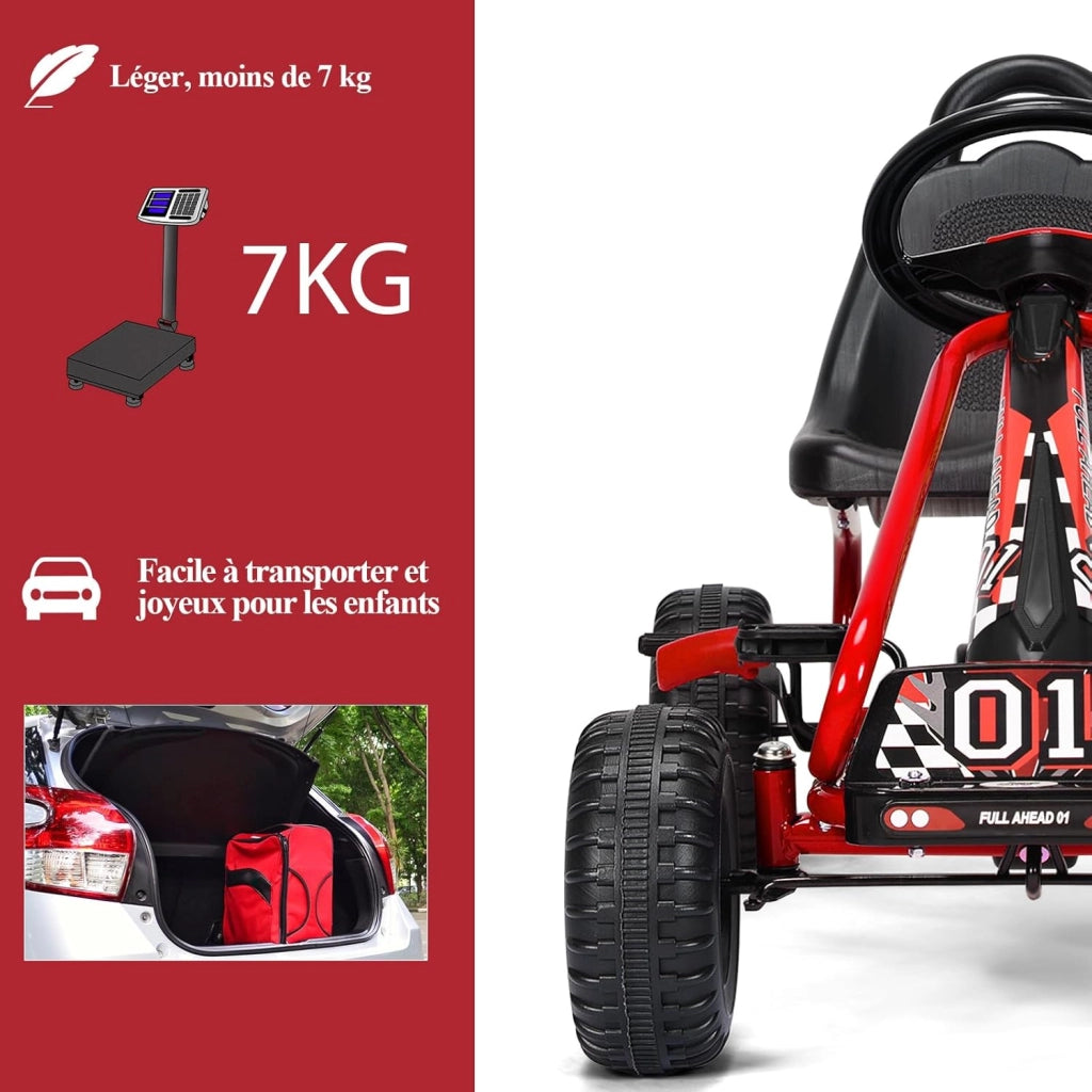 Go Kart a Pedali per Bambini, Macchina per Bambini con Sedili Regolabili in 2 Posizioni e 4 Ruote Antisdrucciolo, Carico 30 kg, per 3 Anni + (Rosso, 92 x 50 x 53 cm)