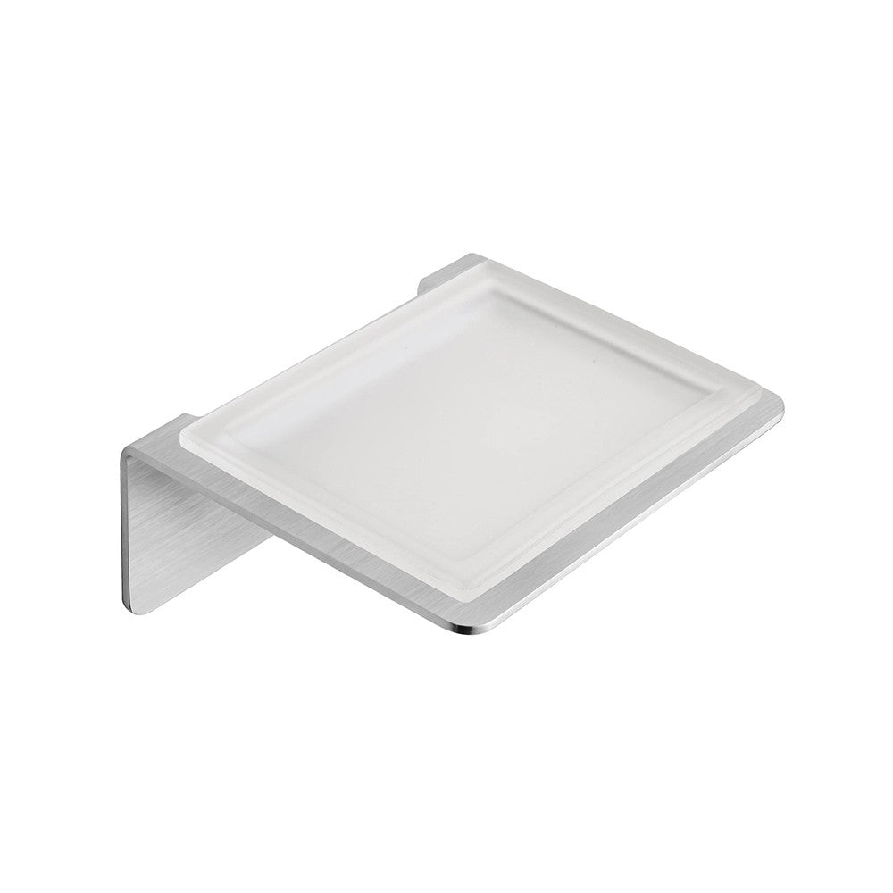 Porta sapone in acciaio e vetro satinato serie skyline - fissaggio biadesivo o incollo