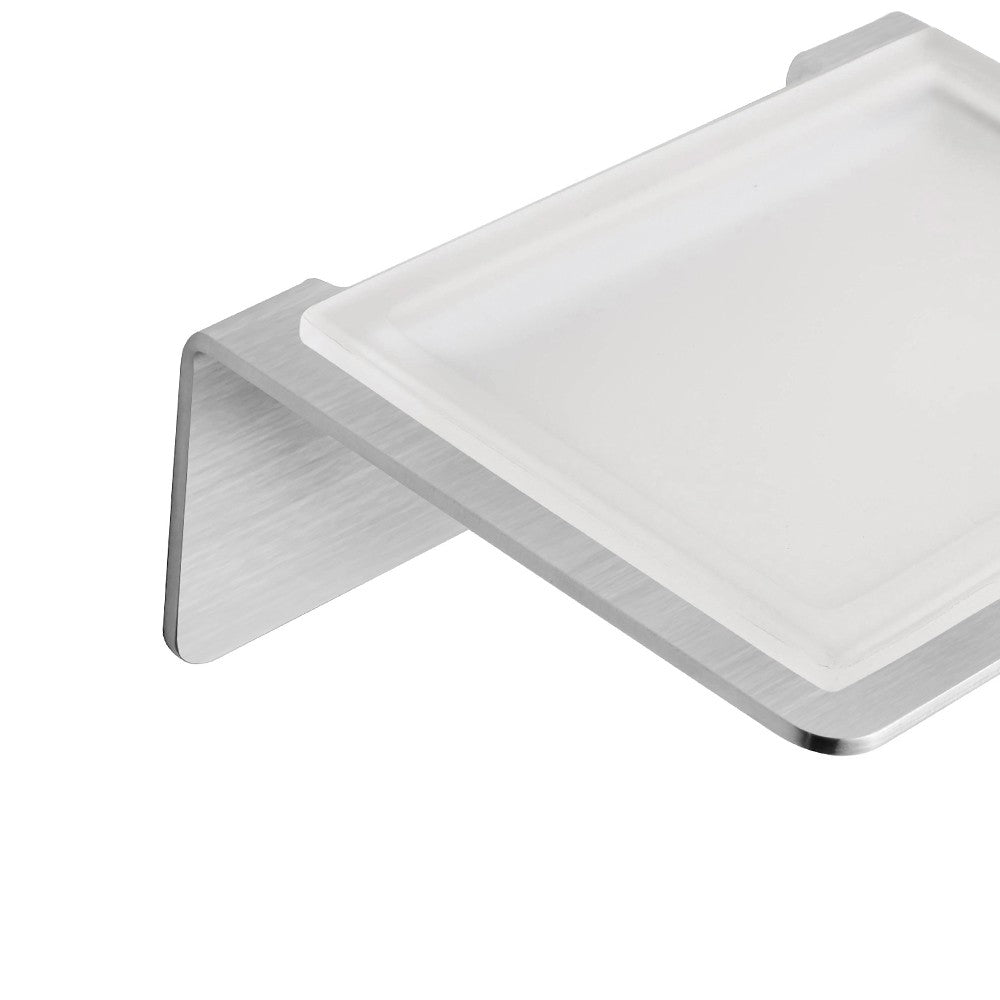 Porta sapone in acciaio e vetro satinato serie skyline - fissaggio biadesivo o incollo