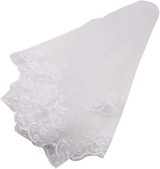 Sposa in Miniatura - Tulle Corta - Bordo Satinato - Con Corno - 1,5M/59" - Festa di Sposa - Costume da Sposa - Tulle Monopezzo in Poliestere