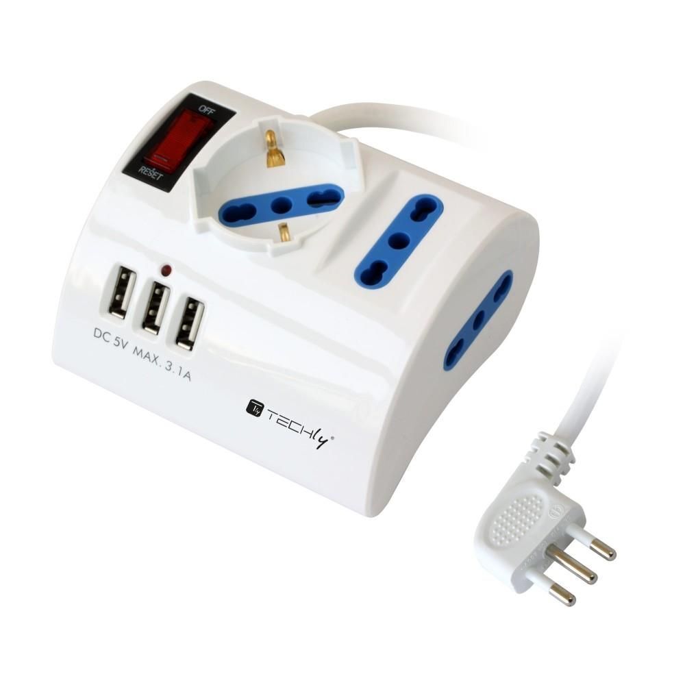 Techly Multipresa da Tavolo 3 Posti con Porte USB
