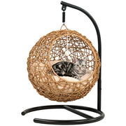 Letto per gatti in rattan con cuscino lavabile e palla ¨C zephmum ¨C 45x41x75 cm marrone chiaro