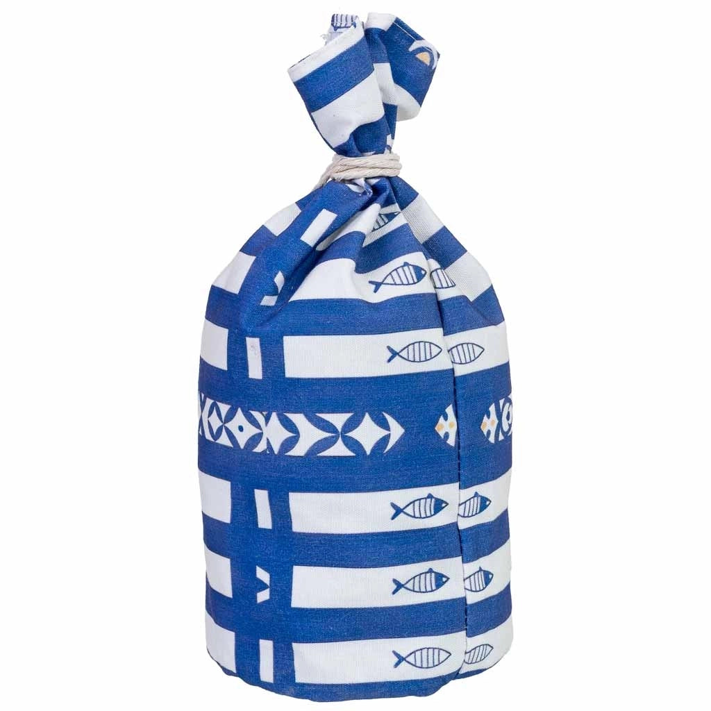 Fermaporta in cotone con motivo nautico blu, 12x12x26h cm