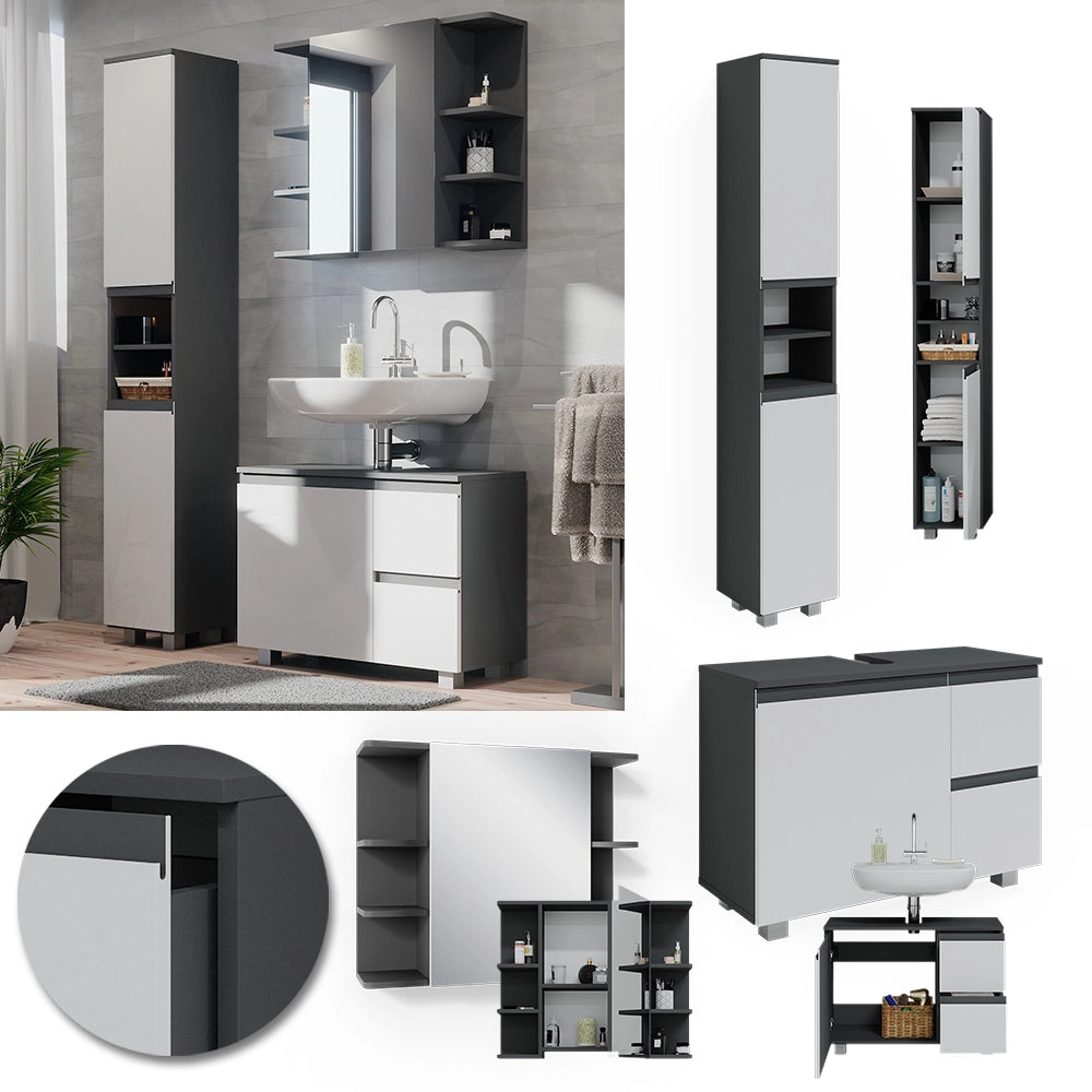 Vicco Set mobili bagno Antracite 3 parti, con armadio alto
