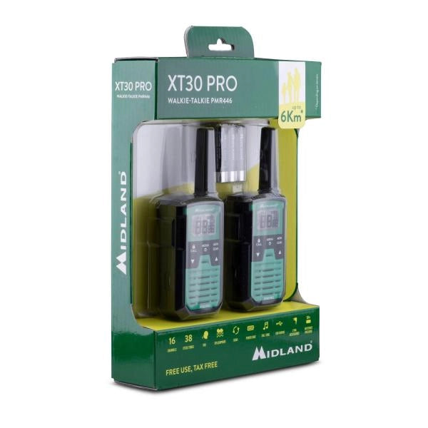 Midland XT30 Pro ricetrasmittente 16 canali 446.00625  446.19375 Nero, Verde (MIDLAND Walkie Talkie XT30 Pro Black/G)