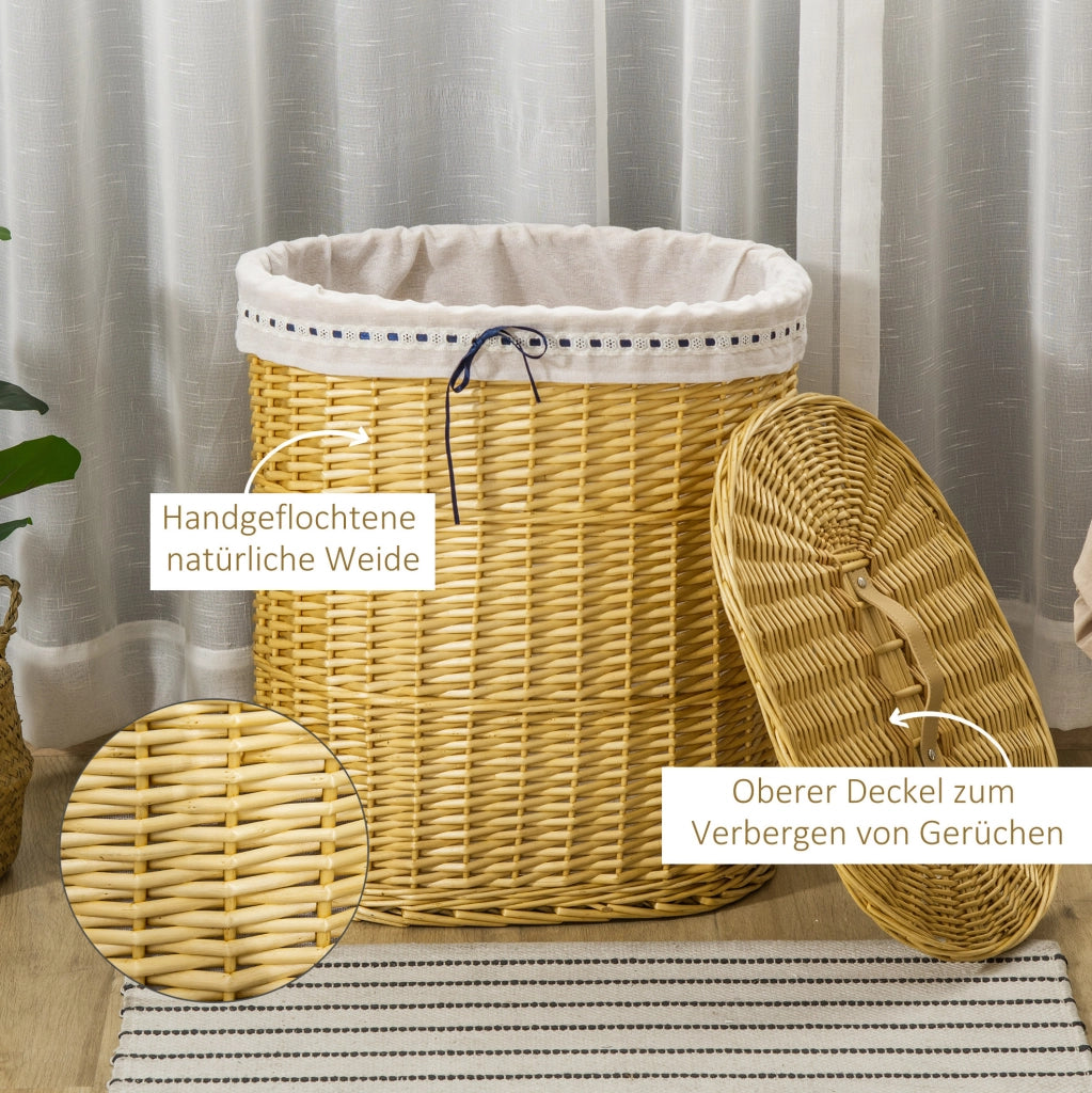 Cesto portabiancheria con coperchio in rattan naturale 100 L