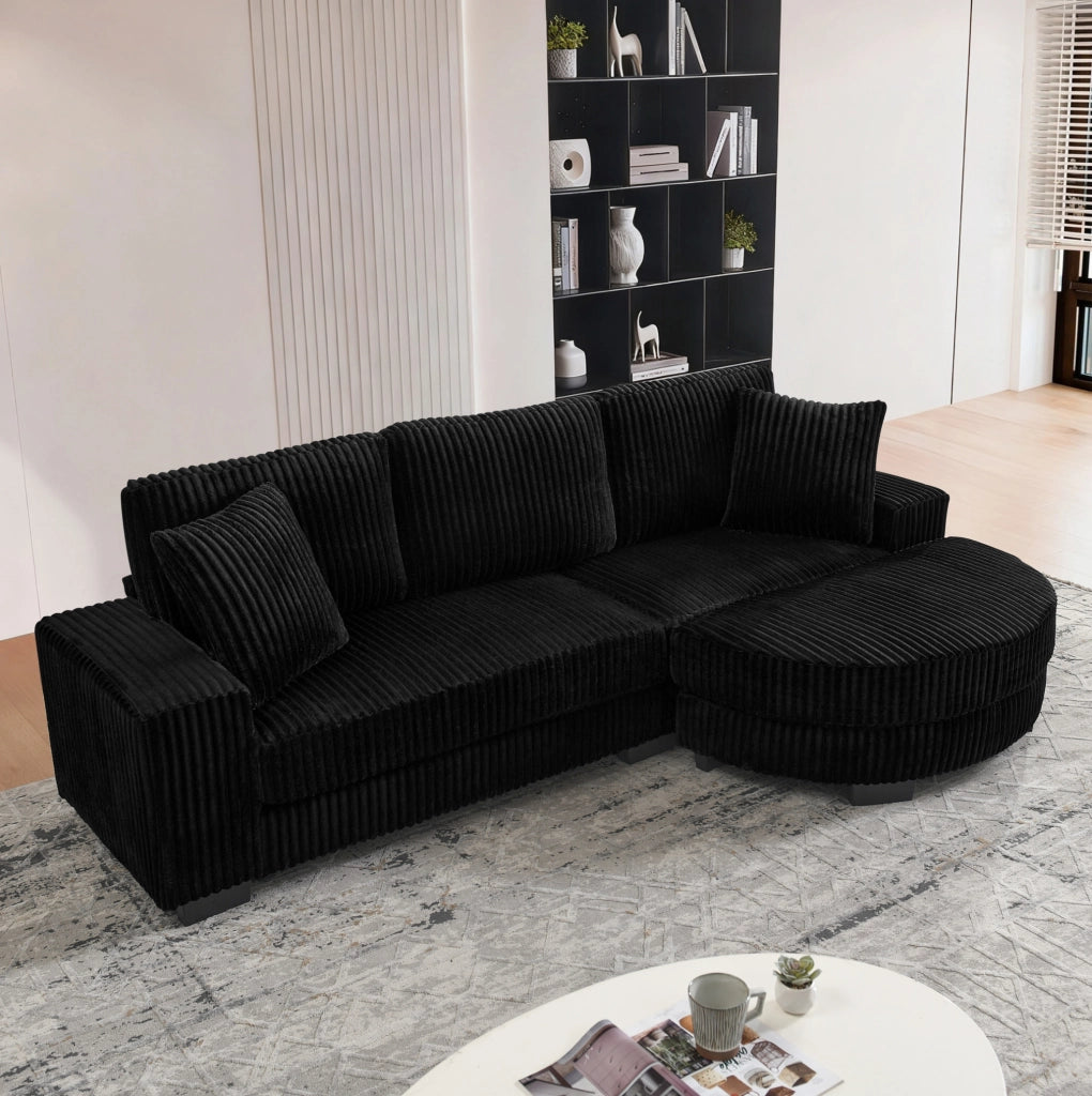 Divano angolare modulare L con pouf ovale spostabile; 256;5 x 133;5 x 89 cm; nero
