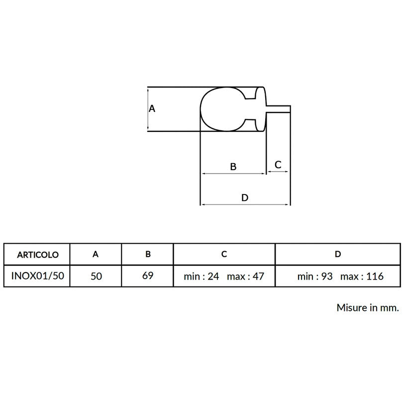 Maniglia su rosetta tonda SAGUATTI  INOX01/50LQ in inox grigio lucido