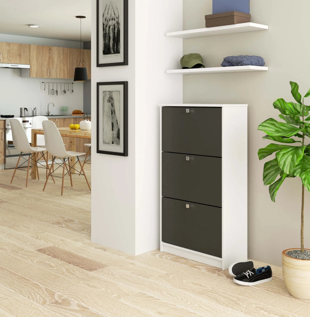 Scarpiera AKORD Bianco 60 cm 3 ante inserto frontale Grigio Grafite 60x28,5x113 cm