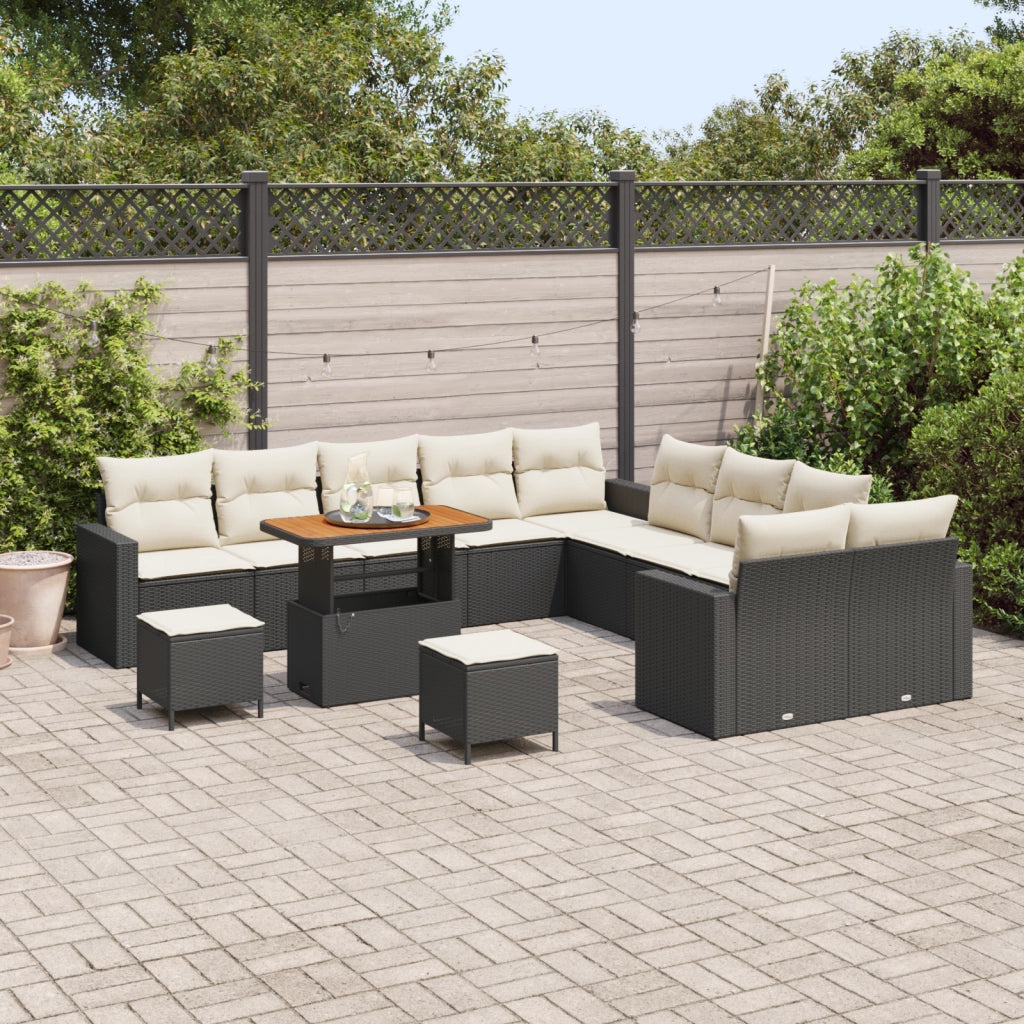 Set di Divani da Giardino a 13 Pezzi con Cuscini Nero Polirattan Acacia