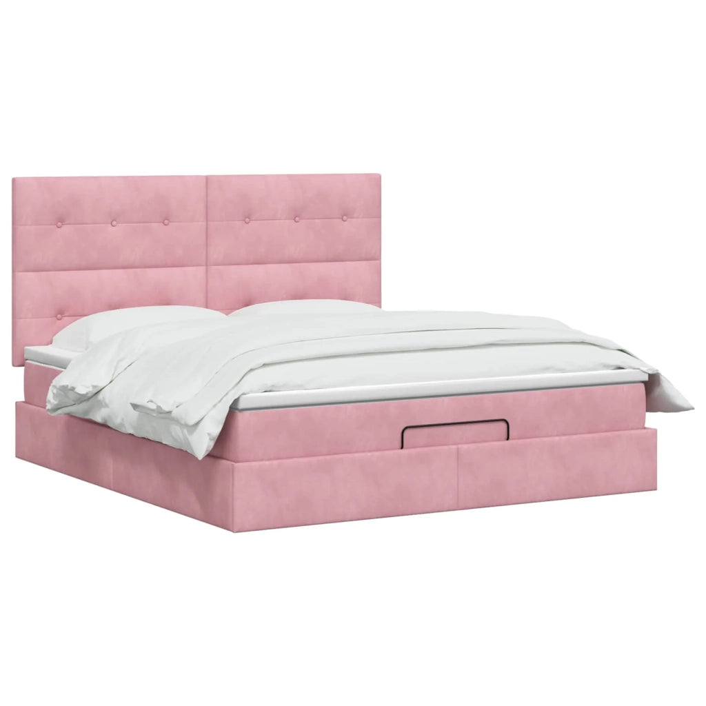 Letto ottomano con materasso Rosa 160 x 200 cm Velluto 3457736