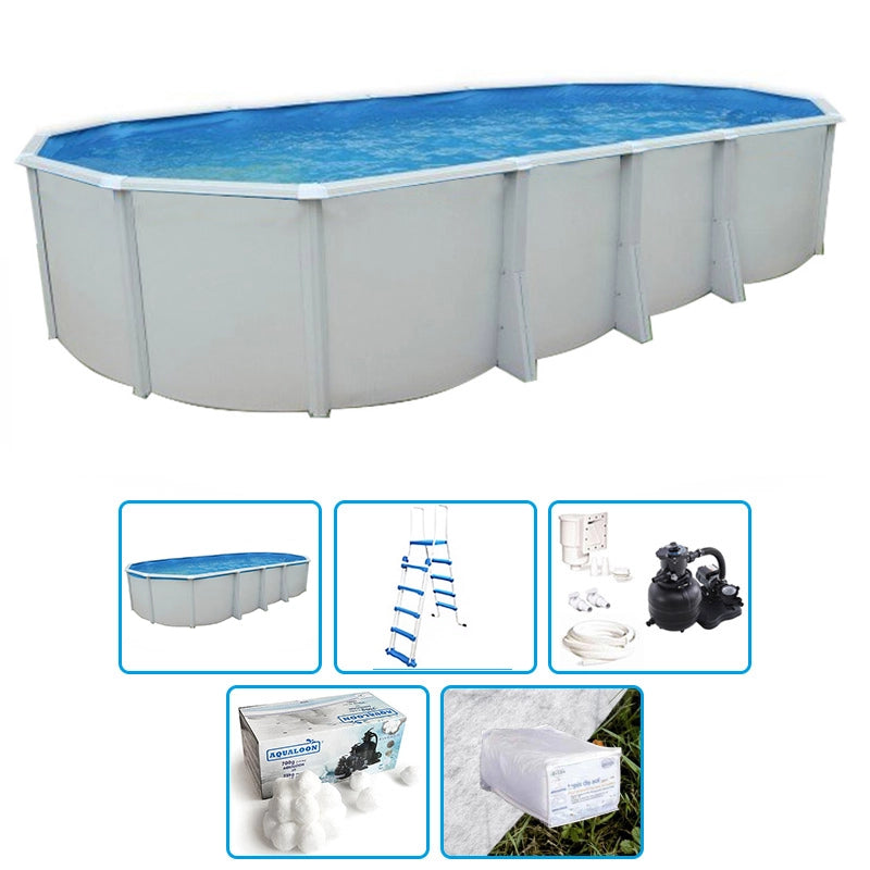 Piscina Fuori Terra Steelwhite Omega 730 Liner 0,6 Mm - 7,30 X 3,66 X H.1,32 M - Kit Base