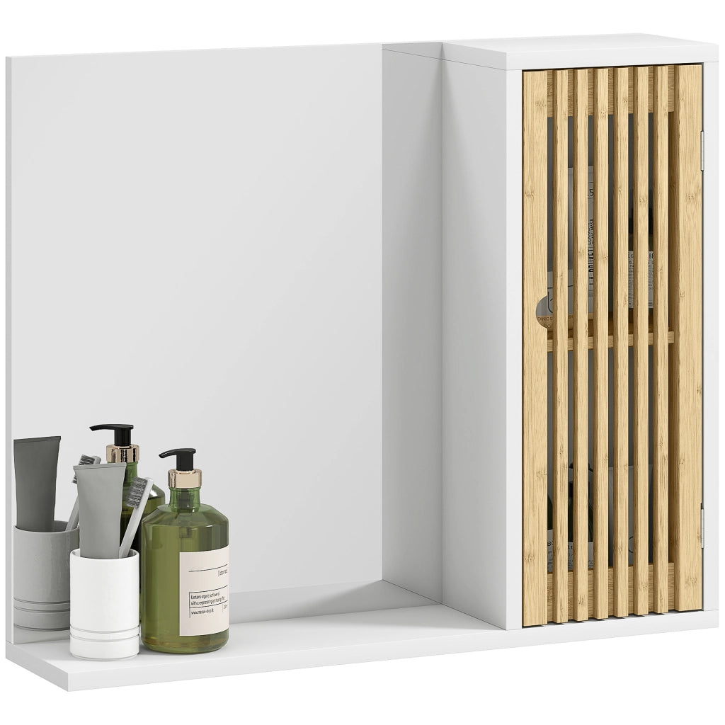 Specchio da Bagno con Ante e Ripiani ¨C zephmum ¨C 60x50 cm Bamb¨´ Bianco e Naturale