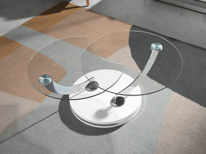 Tavolino girevole in legno bianco e vetro temperato