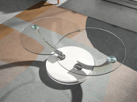 Tavolino girevole in legno bianco e vetro temperato