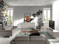 Tavolino girevole in legno bianco e vetro temperato