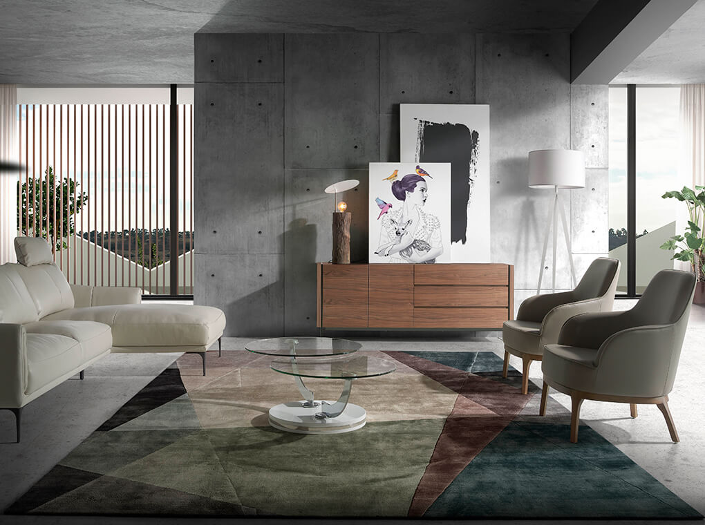 Tavolino girevole in legno bianco e vetro temperato