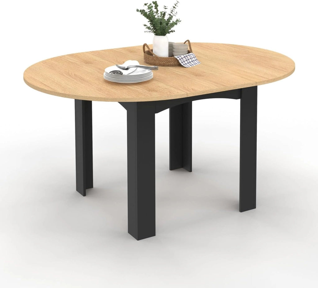 IDMarket - Dona Tavolo da Pranzo Rotondo allungabile 4-8 Persone Piano Effetto faggio Nero 110-150 cm
