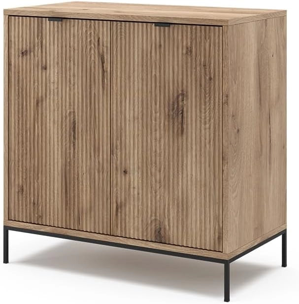 Credenza Eliza, Nero/quercia, 80 x 81.2 cm con 2 ante, Meccanismo push-to-open e superficie facile da pulire