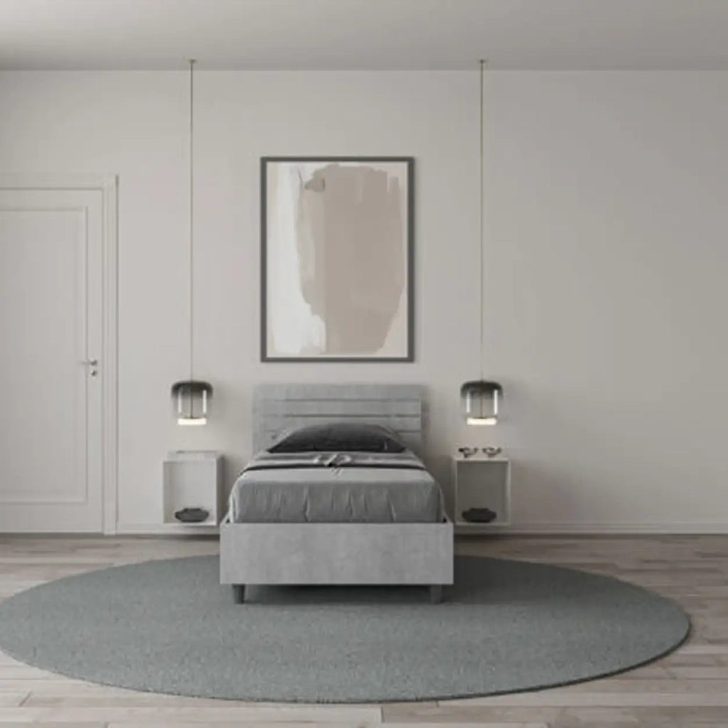 Letto singolo contenitore 80x200 testata dritta con doghe cemento Ankel