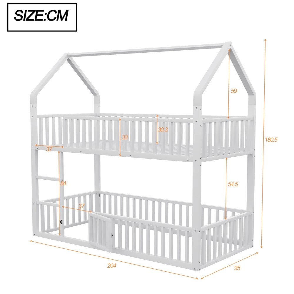 Letto a Castello per Bambini con Scala e Porta ¨C MINIMAL ¨C Metallo Bianco 90x200