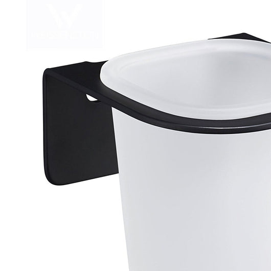 Porta bicchiere nero in acciaio e vetro satinato serie skyline - fissaggio biadesivo o incollo