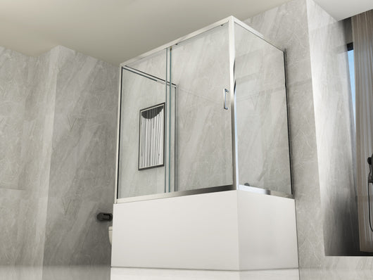 Box Doccia per Vasca a 3 lati in Vetro Trasparente da 6 mm Apertura Scorrevole - Misura: 80 x 120 x 80 x h150 