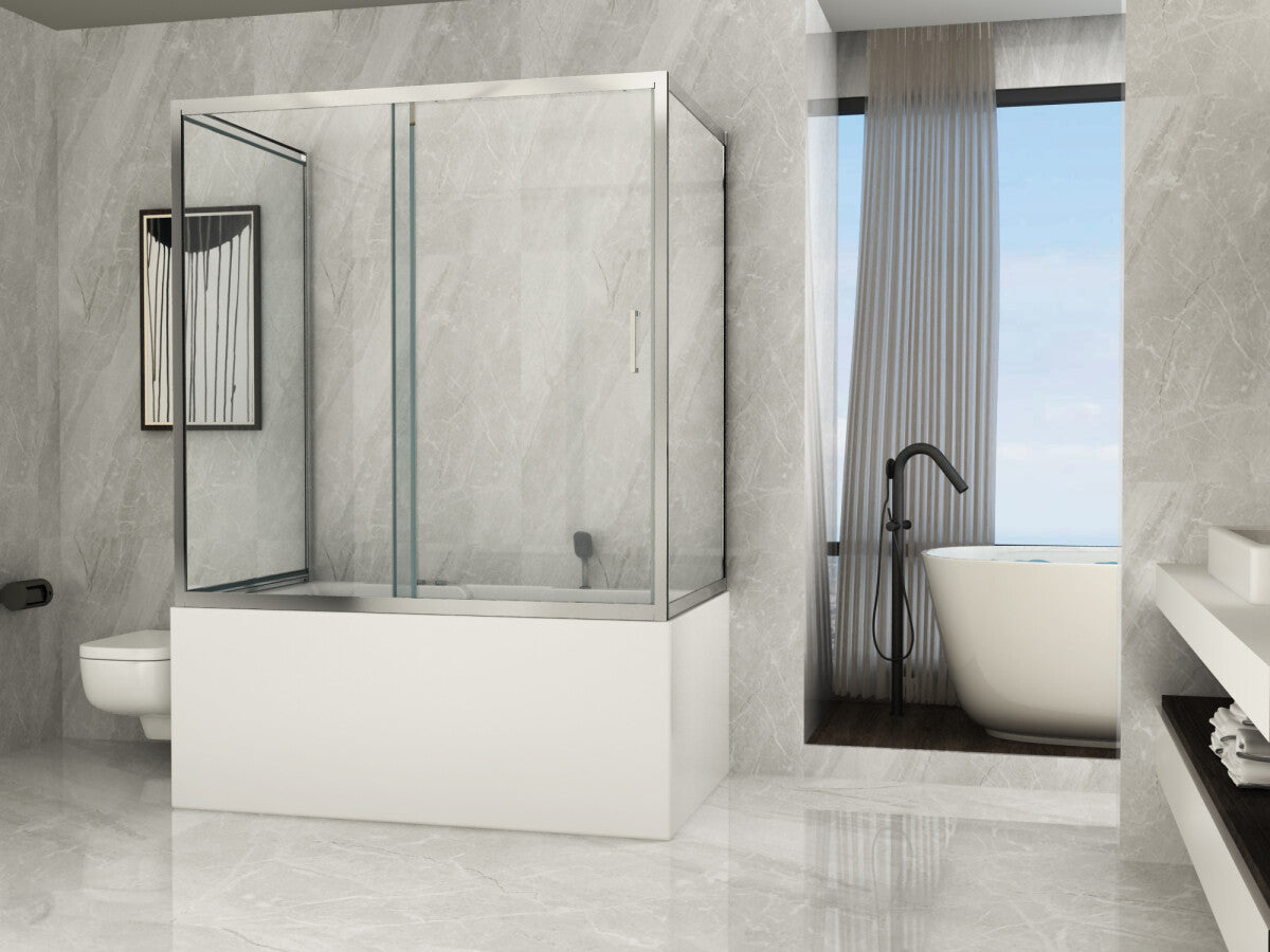 Box Doccia per Vasca a 3 lati in Vetro Trasparente da 6 mm Apertura Scorrevole - Misura: 80 x 120 x 80 x h150 