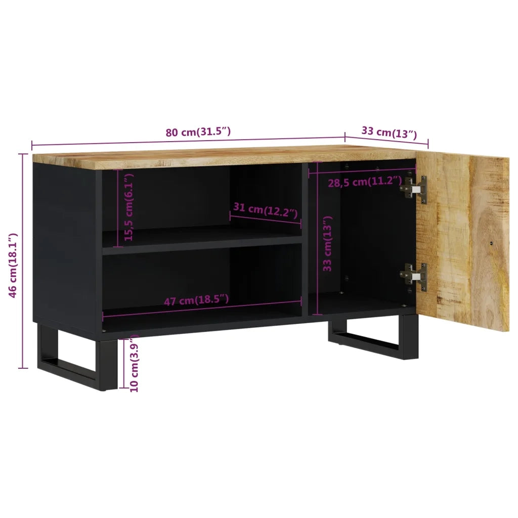 Mobile TV 80x33x46cm Legno Massello Mango e Legno Multistrato 351962