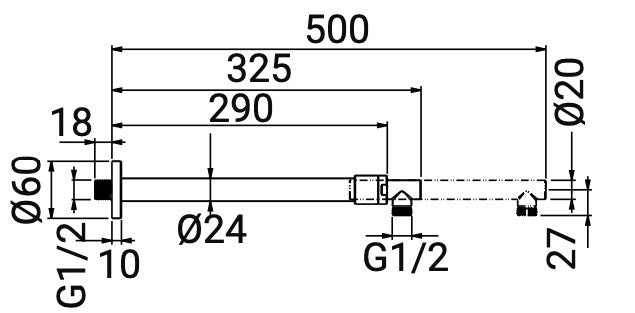 Braccio doccia universale estensibile allungabile 50 cm