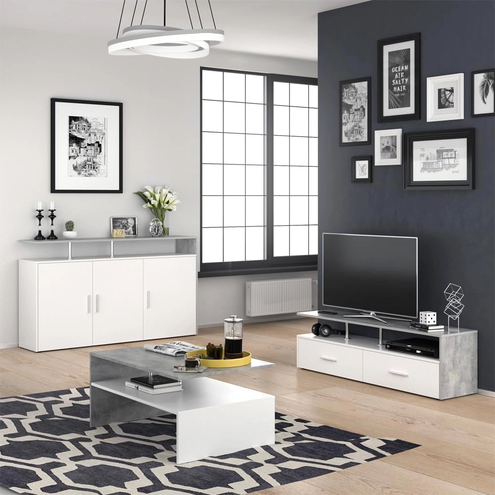 Credenza Amato, Cemento/Bianco, 35 x 91.6 cm, per la conservazione di abbigliamento e oggetti per la casa