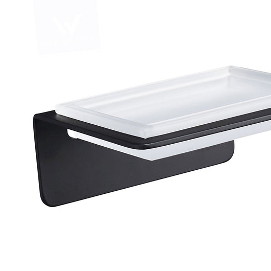 Porta sapone nero in acciaio e vetro satinato serie skyline - fissaggio biadesivo o incollo