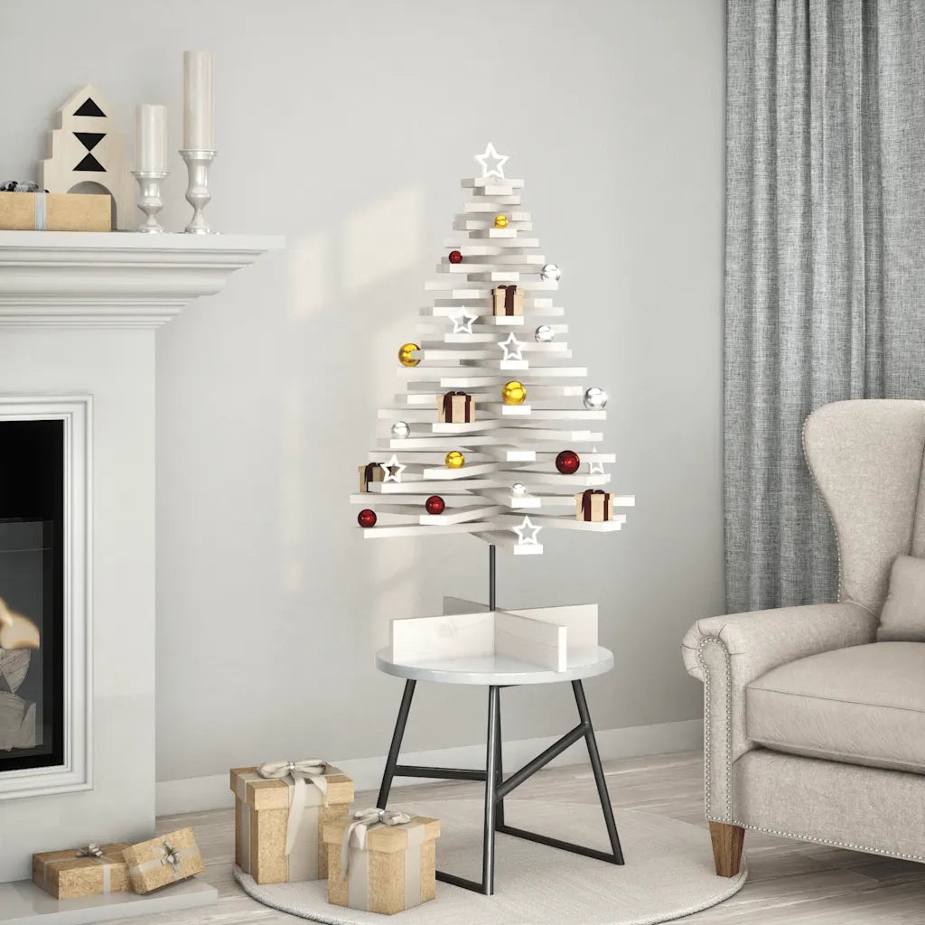 Albero di Natale Decorativo Bianco 100 cm in Legno di Pino 858205