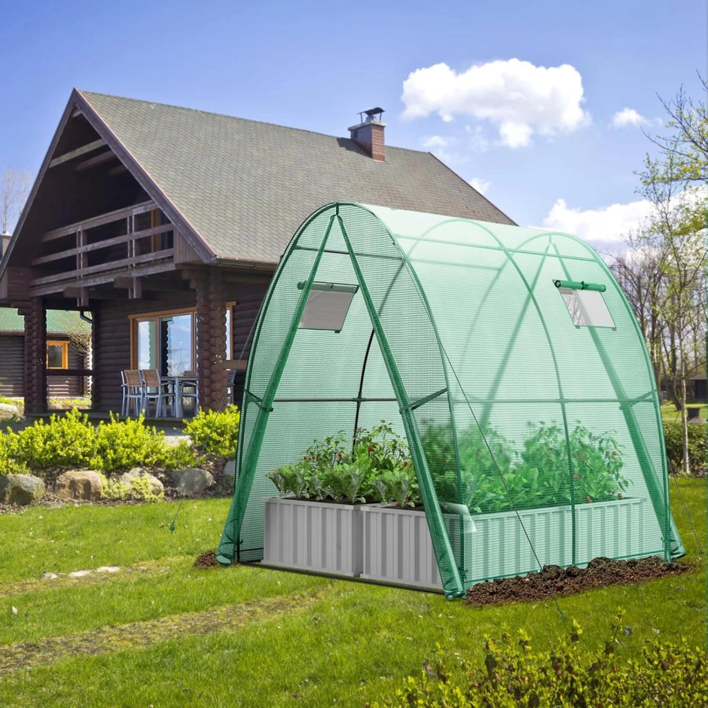 Serra da Giardino 181 x 181 x 200 CM, Serra a Tunnel da Esterno con 2 Porte con Zip, 2 Finestre, Copertura in PE Impermeabile e Tasche Laterali, Serra Invernale per Giardino (Verde)