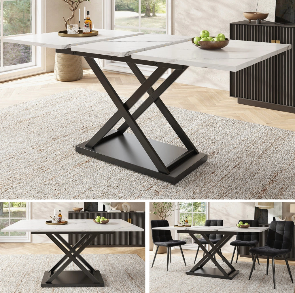Tavolo da pranzo allungabile 120-160x80 cm bianco e nero