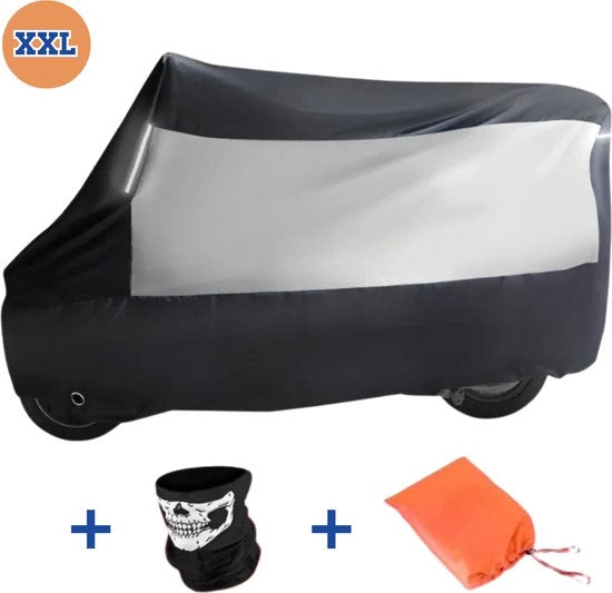 Motorhoes Universale XXL per Esterno 265 x 105 x 125 cm - Coprimoto Esterno Impermeabile Esterno + Tasca di Riposo + Filtro in Pelle Extra - Argento